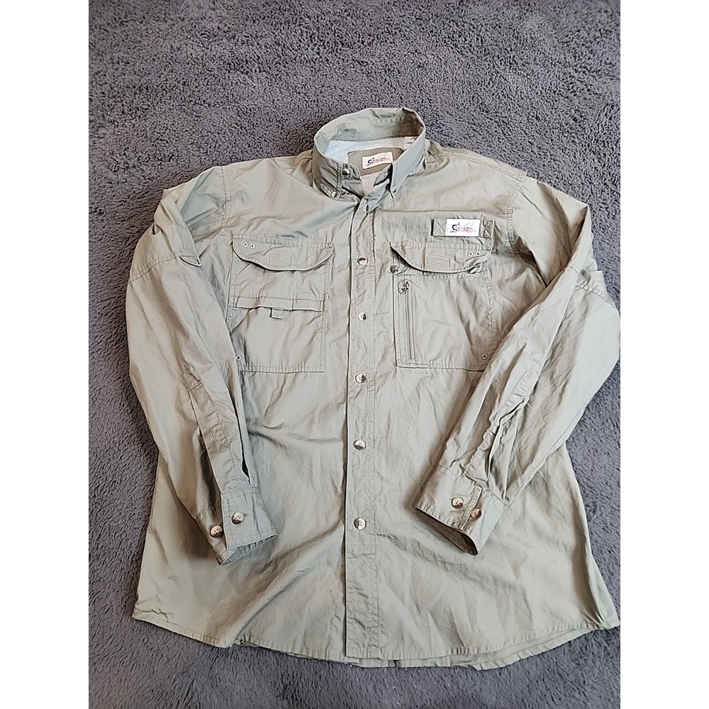 WORLD WIDE SPORTSMAN Men's Size Medium, Taupe Fishing Shirt Long Sleeve Vented